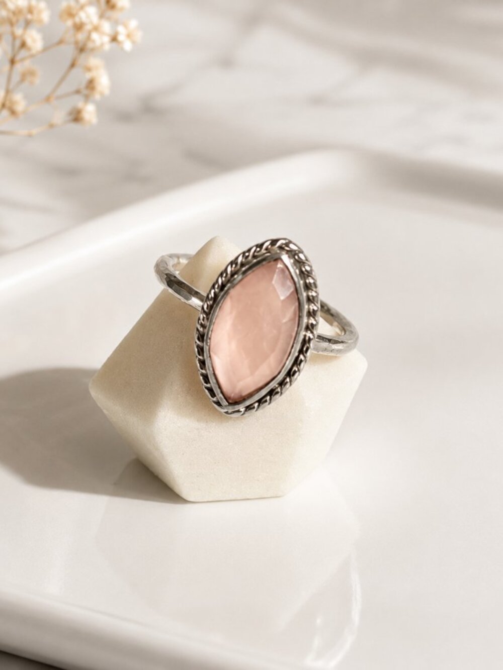 Blush Chalcedony Marquise Ring | Sterling Silver